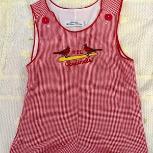STL Cardinals Red Gingham Jon Jon with Cardinal Embroidery - Size 1